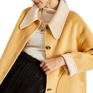 Cappotti di piselli di lana gialli oversize di lana fatti a mano double face per <span class=keywords><strong>donna</strong></span> - Product Image 5
