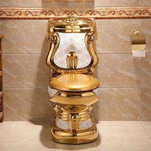 WC moderne en céramique dorée de luxe, style royal européen, à poser au sol, avec siphon en S et désodorisation automatique - Product Image 4