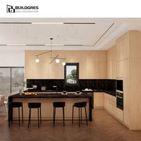 Meuble de cuisine australien en bois grainé avec îlot central, zone four encastré, panneau résistant à l'humidité pour rénovation de cuisine