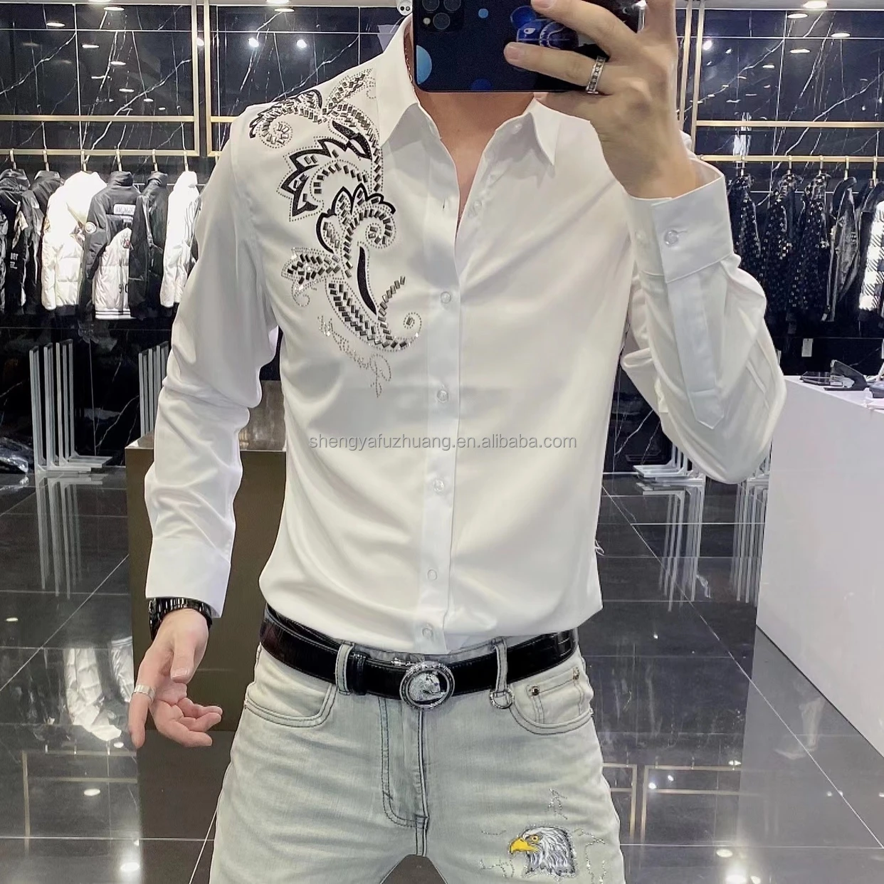 Men's long sleeve shirt casual slimming top men's trendy shirt