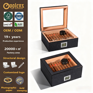 תיבת סיגר הומידור סיגר מותאם אישית עבור סיגרים סיבי פחמן זכוכית סיגר ארז סיגר ארז עם היגרומטר אלקטרוני - Product Image 1