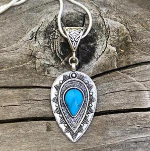 Collana Vintage con Ciondolo a Goccia Intagliato, Pietra Color Turchese, Stile Boho per Donne - Product Image 3