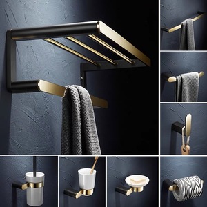 Juego de Accesorios de Baño Estándar, Cobre Cepillado, Negro Dorado, Moderno, Minimalista, Montado en la Pared, Juego de 6 Piezas - Product Image 1