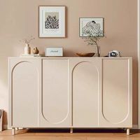 Buffet moderne blanc crème à 4 portes avec panneau arqué, meuble de rangement en bois
