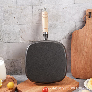 Square Grill <b>Pan</b> With Wooden Handle Durable Nonstick Cooking Surface For Induction Stove Frying Eggs Fish Steak Grilling - Product Image 3