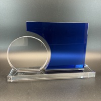 Fournisseur chinois de trophées en cristal de verre vierge personnalisés, noir et blanc, avec base bleue, bon marché, pour les récompenses d'entreprise, cadeaux