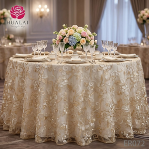 Tovaglia <span class=keywords><strong>in</strong></span> Rete Ricamata Floreale HL Champagne 90x132 Pollici, Elegante Copritavolo <span class=keywords><strong>in</strong></span> <span class=keywords><strong>Pizzo</strong></span> per Matrimoni, Banchetti e Decorazioni per Feste - Product Image 1