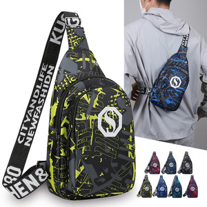 Sac de poitrine pour hommes, motif géométrique, grande capacité, sac à bandoulière pour sports de plein air, pour voyage et loisirs - Product Image 1