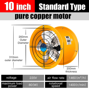 Ventilatore Assiale Industriale Elettrico QMF-250B, Ventilatore di Scarico per Condotti, Pale in Lega di Alluminio, Doppio Cuscinetto a Sfera, 220V 50Hz OEM - Product Image 3