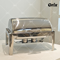 Chauffe-plat rectangulaire ORIX en acier inoxydable avec couvercle roulant, chauffe-aliments de buffet à chauffage au bioéthanol pour hôtels et mariages