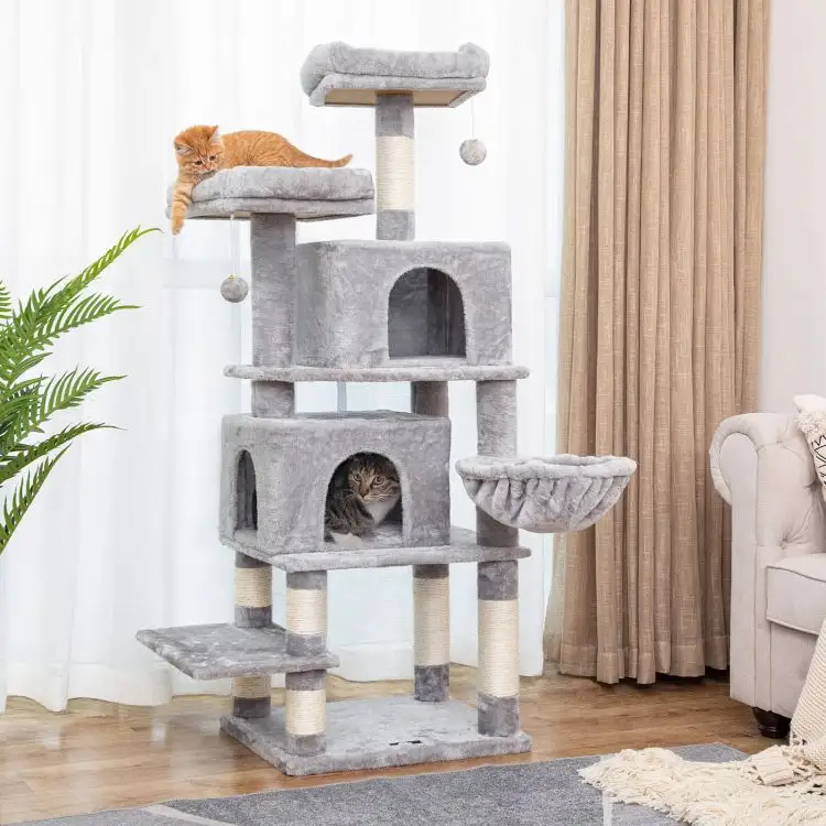 Vente en gros Arbre à chat Maison avec meubles d'intérieur pour chat à gratter Tour pour chatons avec perchoir en peluche douce Grattoir