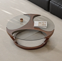 Table basse moderne en bois massif minimaliste pour salon, table basse circulaire en verre