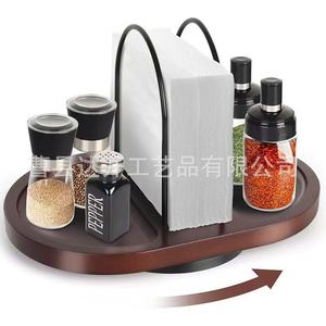 Wooden Rotating Condiment Rack With <b>Paper</b> Towel Holder Multi Compartment <b>Kitchen</b> Storage Lazy Susan Organizer - Product Image 1