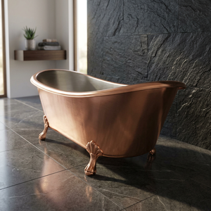 Bañera Ovalada Independiente de Cobre con Patas, Acabado Envejecido Natural, Interior y Exterior Niquelado, Baño de Lujo - I H C - Product Image 1