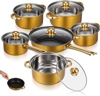 Ensemble de 12 casseroles et poêles en aluminium avec revêtement antiadhésif non toxique doré