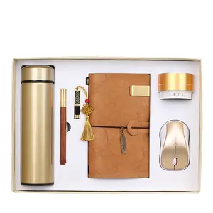 6 in 1 Low MOQ Teacher Gifts Leather Diary 2023 Luxury Thermos Set A6 Small Notebook with Pen+USB+Mouse