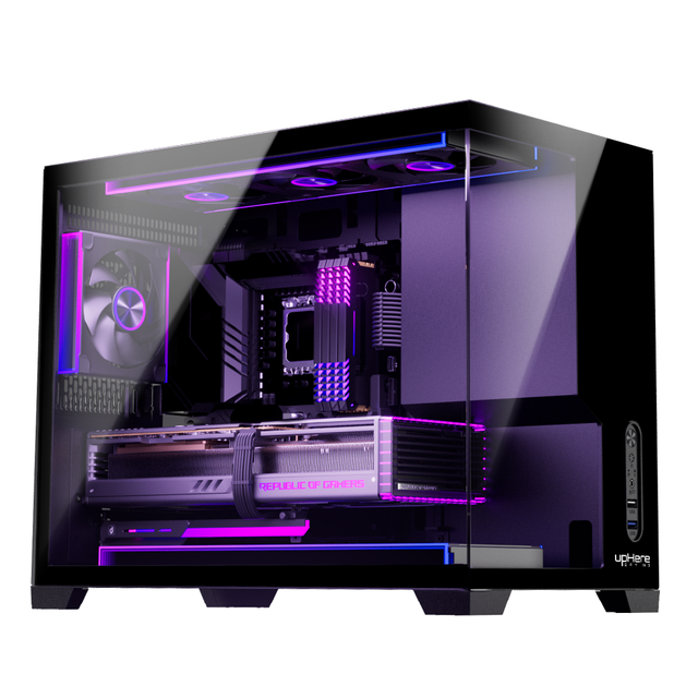 English Translation upHere UC02 Panoramic Computer Gaming Case Dual-Layer Tempered Glass MATX/ITX 360mm Liquid Cooling