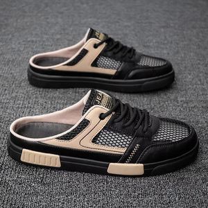 Chaussures décontractées pour hommes, style mules en maille ajourée, nouvelle collection 2026, à semelle épaisse et plateforme, anti-odeur, grande taille 47, noires - Product Image 2