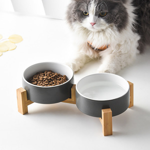 Bán buôn Pet Dog Cat gốm ăn Bát với cao tre khung Dog Feeder nước thực phẩm bát đôi Bát kết hợp - Product Image 5