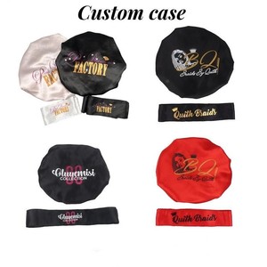 En gros, <span class=keywords><strong>Bonnet</strong></span> de <span class=keywords><strong>nuit</strong></span> en <span class=keywords><strong>satin</strong></span> doux personnalisé avec logo imprimé, marque privée, et ensemble de bande élastique en soie pour cheveux - Product Image 4