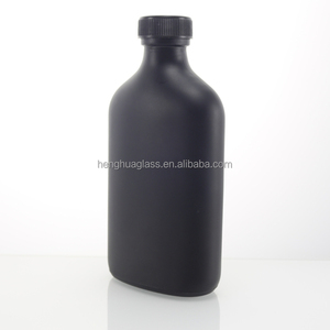 Rỗng Matte Black <span class=keywords><strong>Red</strong></span> Flat Shape <span class=keywords><strong>Glass</strong></span> rượu Chai 200ml Flask Whisky lạnh Brew cà phê rum Gin chai thủy tinh với vít nắp - Product Image 6