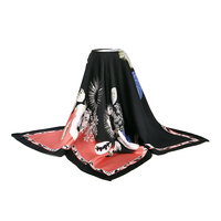 Vente chaude En Vrac 100% Soie Foulard Exquis Rétro Moderne Style Carré Écharpe Noir Vintage Foulard avec Motif De Poudre De Corail