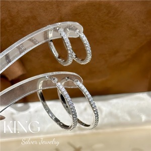 KING Silver Hoop Earrings S925 Full Diamond Channel Setting Everyday Wear - Product Image 2