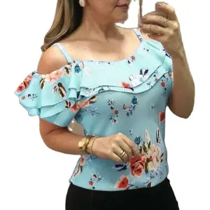 Vrouwen Nieuwe Herfst Europa En De Verenigde Staten Off Shoulder Losse Mouw Ruche Mouw Korte Mouwen Blouse Shirt Voor vrouwen