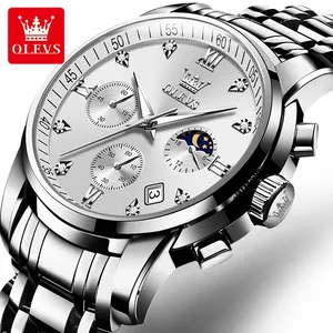 OLEVS 2858 Men Wrist Watch Band OEM Logo Custom Watch Cool Date Analog Quartz Display With Stainless Steel 2020 Men's Alloy 2pcs