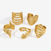 Cincin Baja Anti Karat Berlapis Emas 18K J&D Jewelry, Minimalis Multi-Layer Hollow Linear Open Ring, Perhiasan Tahan Air