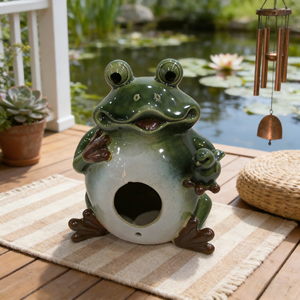 Nichoir en céramique en forme de pomme avec accent oiseau - Décoration pour vergers et jardins de campagne - Product Image 2