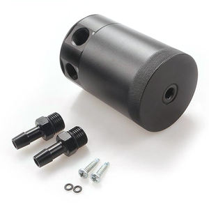 Kit universal de latas de captura de aceite de <span class=keywords><strong>2</strong></span> puertos con depósito de tanque de gasolina turbo diésel deflector, negro plateado - Product Image 6