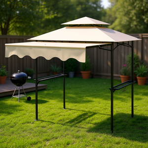 Gazebo de jardin pour barbecue 8 x 5 beige avec auvent latéral et étagères - Product Image 2
