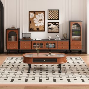 Meuble TV en bois massif de style mid-century pour petit appartement, salon, bar à domicile, rangements, casiers écologiques - Product Image 1