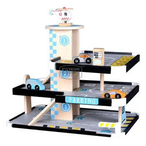 Wooden Parking Garage Pretend Play Fashion Car Toy Wooden Toy Garage