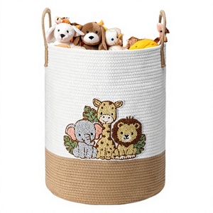 Panier de rangement en tissu à imprimé animal mignon avec poignées pour le rangement des jouets des enfants - Product Image 4