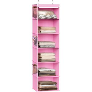 6 Shelf <b>Hanging</b> Closet Organizer Pink Bedroom Storage Modern Design Non Woven Fabric <b>Hook</b> Type - Product Image 1