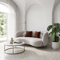 Ensemble de canapés modulaires incurvés en velours style crème, tissu bouclé, pour salon d'appartement, sans assemblage, OEM ODM