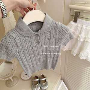Tongxingyuan Girls Knit Polo Top And Skirt Set Gray Summer Outfit For Children - Product Image 2