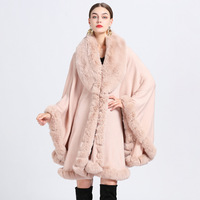 Vente en Gros Élégant Gilet Épais Femme Hiver Automne à Col en Fourrure de Lapin, Cape et Châle Fausse Fourrure avec Longue Bordure