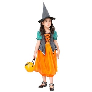 Disfraz de bruja de Halloween para niños, falda naranja y sombrero, traje para fiesta, disfraz temático de calabaza - Product Image 3