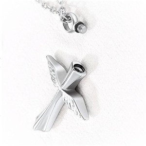 <span class=keywords><strong>Angel</strong></span> wings Kalung guci peringatan kenang-kenangan kalung liontin kremasi salib keberuntungan besi tahan karat wadah liontin perhiasan - Product Image 6