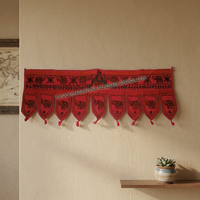 Tapisserie murale traditionnelle indienne faite à la main, 100% coton, Toran avec broderie d'éléphant rouge, décoration de Noël pour le salon, la porte, la maison