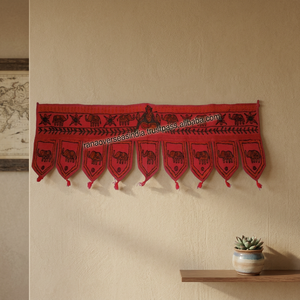 Indian Handmade Traditional Wall Hanging 100% Cotton Toran with Red <b>Elephant</b> Embroidery for Living Room Door Home <b>Decor</b> - Product Image 3