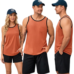 Men's Plus Size <b>Orange</b> Breathable Tank <b>Top</b> with Pocket Casual Sleeveless <b>Vest</b> O-Neck Knitted Solid Color Wear - Product Image 1