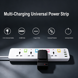 Tira de alimentación Universal de 4 salidas de Venta caliente con obturador de seguridad Placa de <span class=keywords><strong>enchufe</strong></span> de extensión de interruptor independiente con USB C - Product Image 6