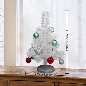 Mini Árbol de Navidad Artificial de PVC Blanco de 32 cm con Adornos de Bolas para Decoración de Mesa de Centro en el Hogar, Oficina o Fiestas - Product Image 2