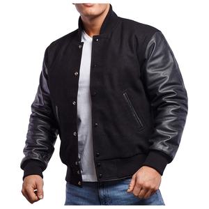 Blouson aviateur Letterman de baseball noir élégant pour hommes personnalisé matériel de laine de mode avec manches en cuir pour l'hiver - Product Image 1