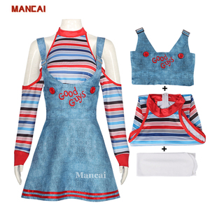 Costume Chucky Femme Pour Halloween - Déguisement Poupée Tueuse Effrayant, Haut Rayé Et Combinaison Jean (tailles S à XL)