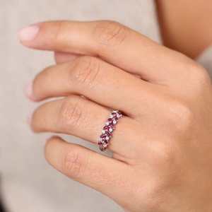 Luxury Dainty Two <b>Rows</b> Marquise Cut Zircon Rhodium Plated 925 Sterling Silver Wedding Casual Fine Jewelry Rings Women - Product Image 3